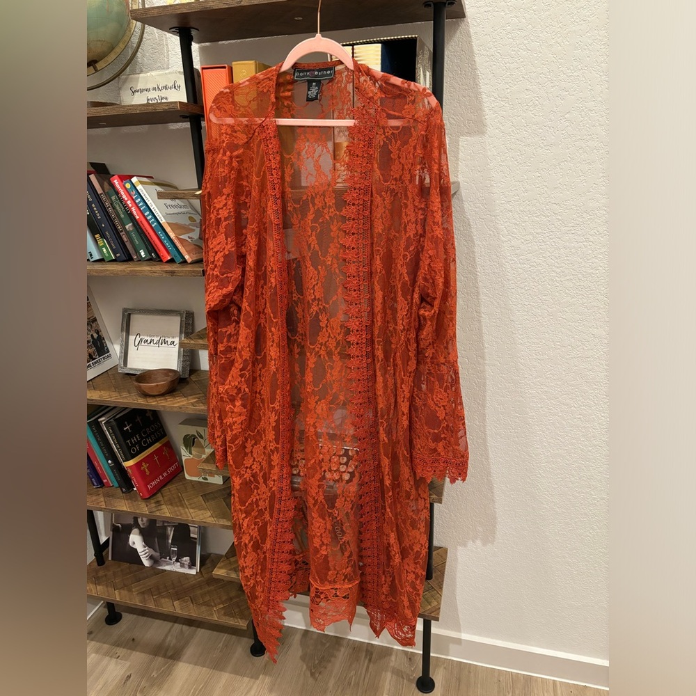 Rust orange lace duster cardigan 3x xxxl plus size